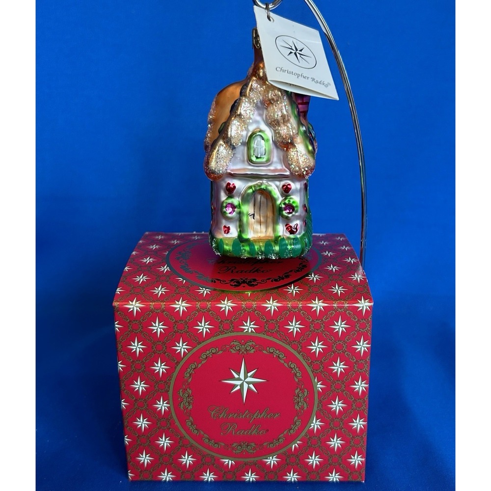 Christopher Radko Sugar Shack 1996 Gold Green Glass Ornament Poland Tag Scarce